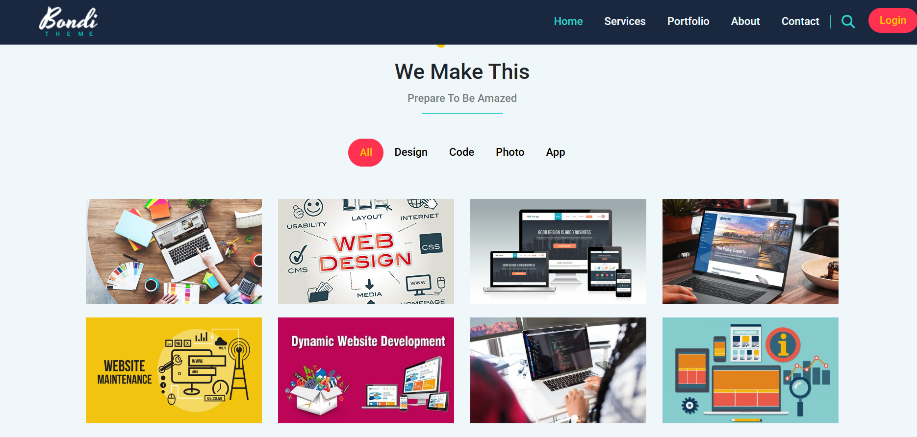 Bondi portfolio website homepage