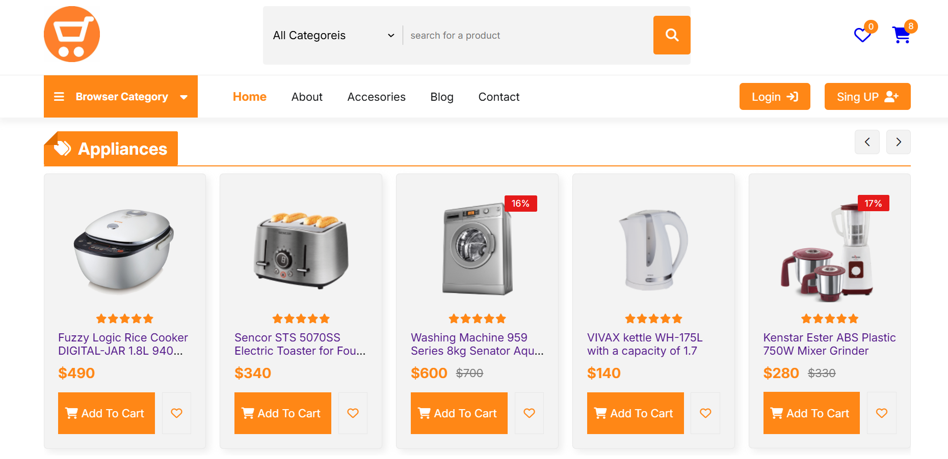 E-commerce product listing page