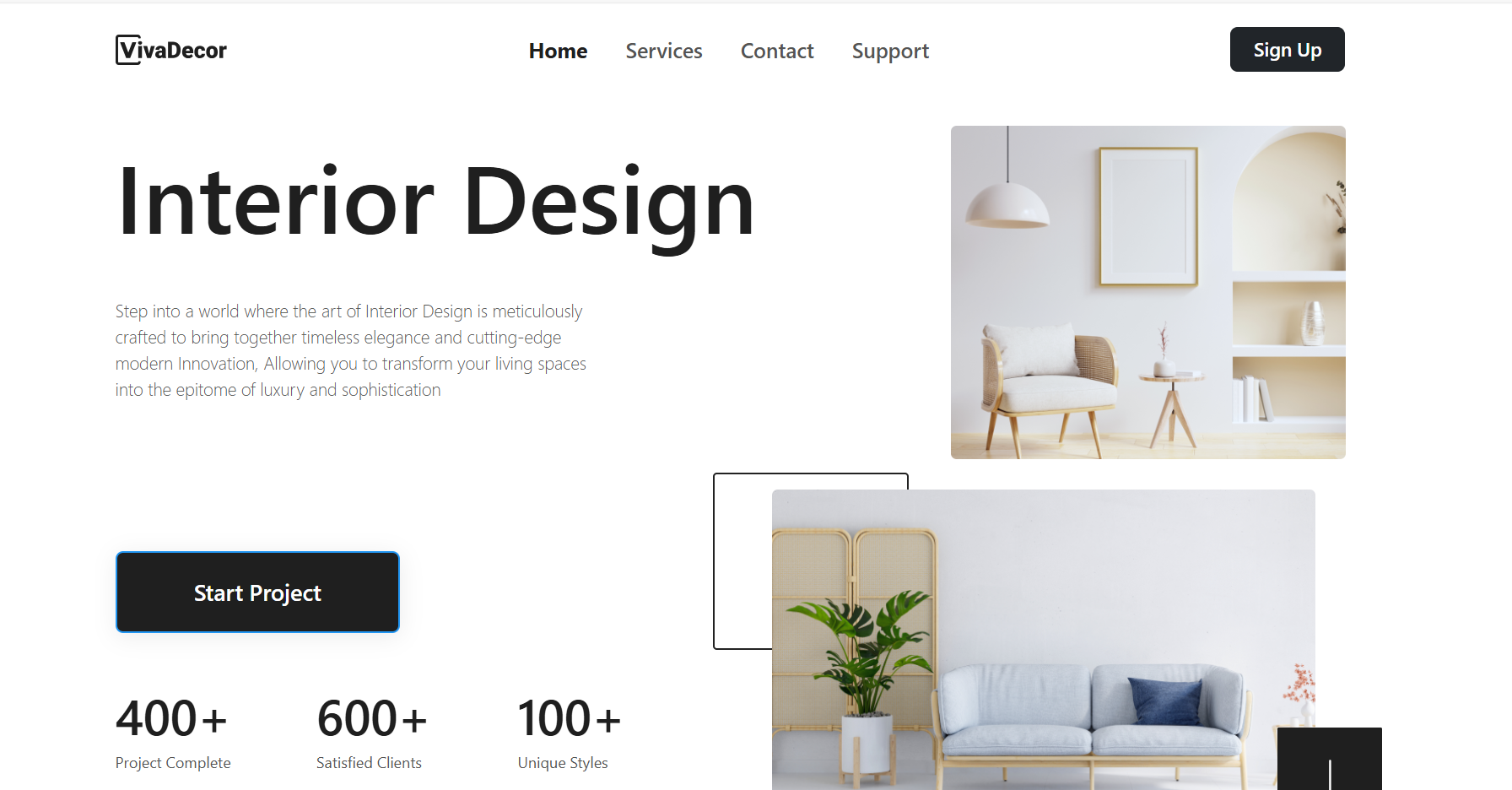 Furniture company website homepage
